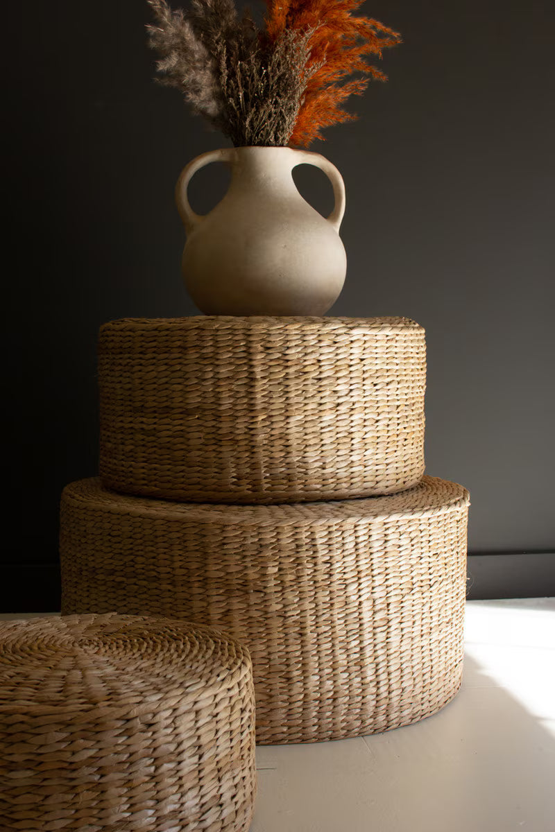 Set of 3 Round Natural Seagrass Risers