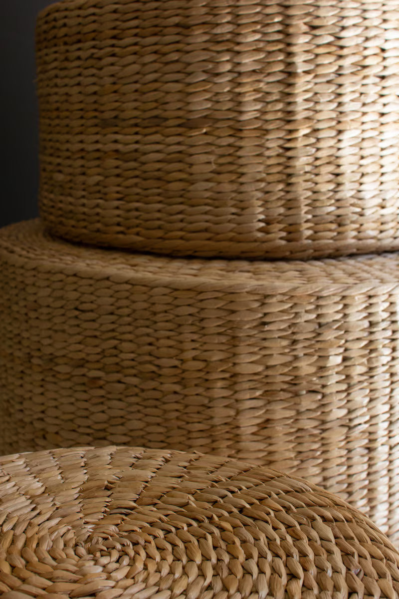 Set of 3 Round Natural Seagrass Risers