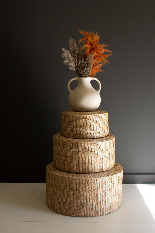 Set of 3 Round Natural Seagrass Risers