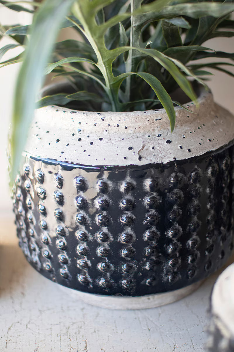 Set of 3 Dark Blue Knobby Ceramic Pots