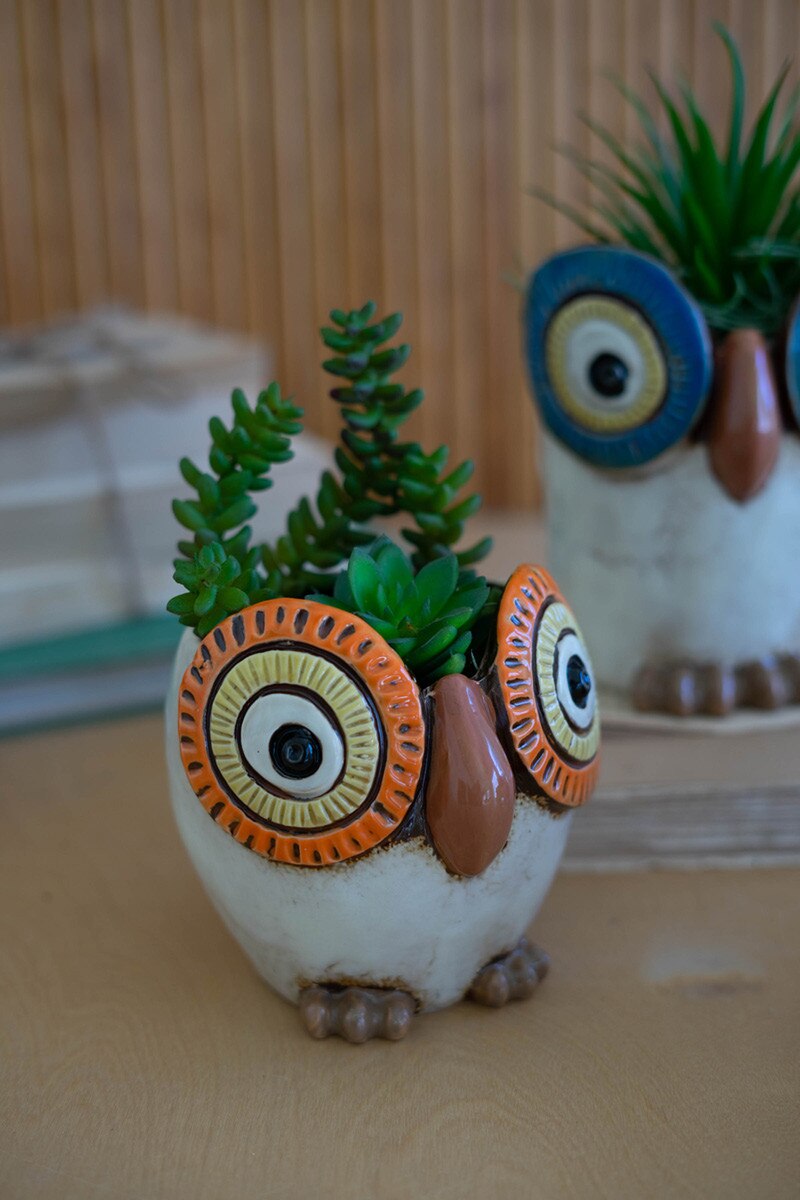 Set of 3 Ceramic Owl Planters