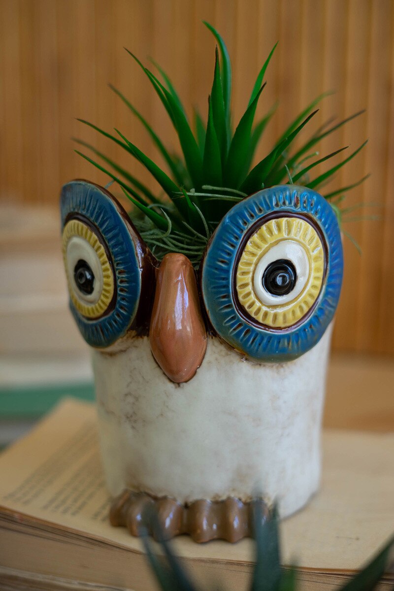 Set of 3 Ceramic Owl Planters