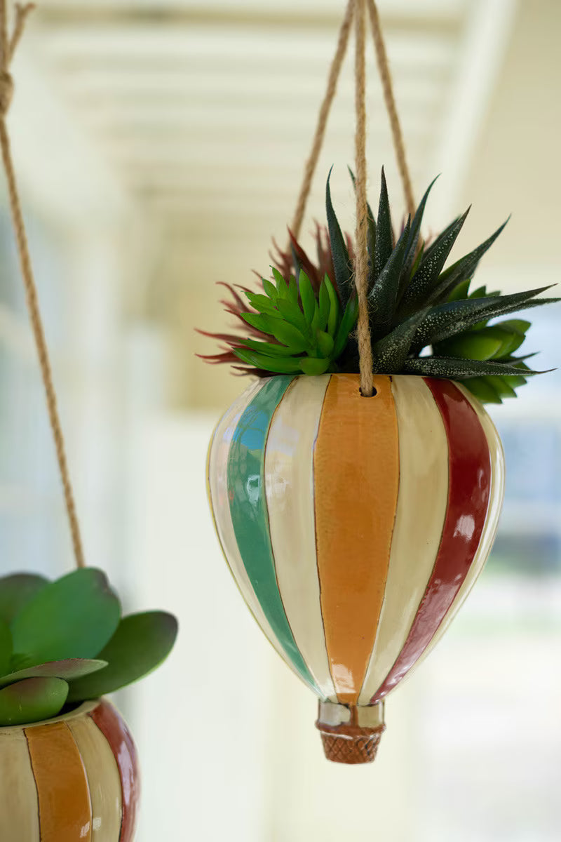 Set of 2 Ceramic Hot Air Balloon Hanging Planters