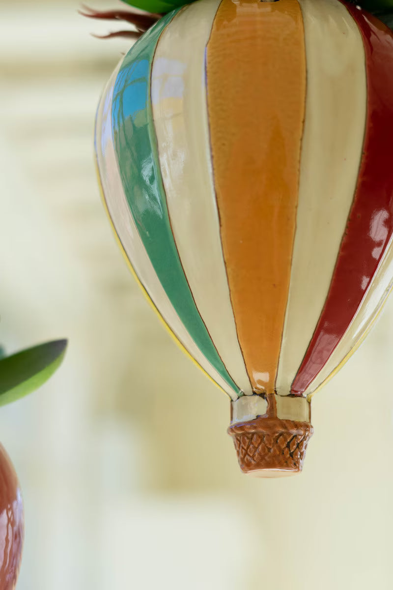 Set of 2 Ceramic Hot Air Balloon Hanging Planters