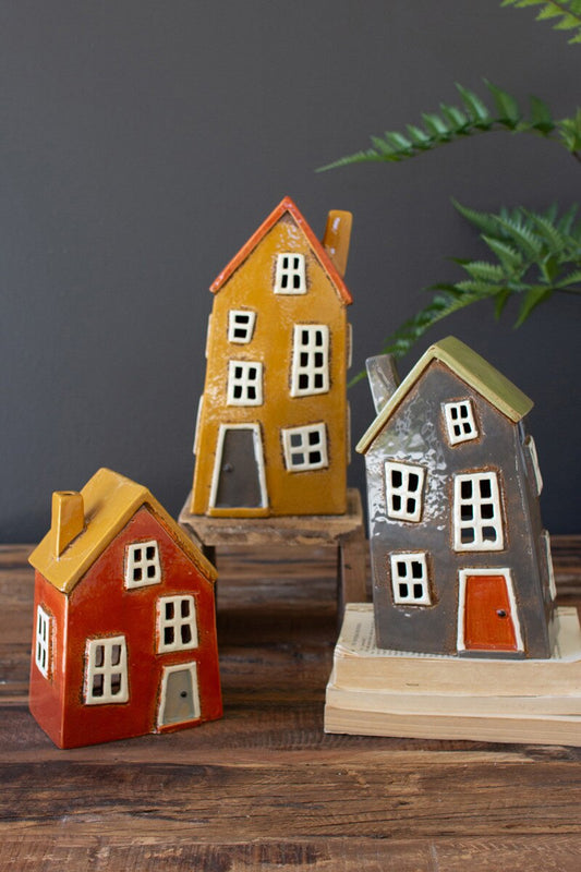 Set of 3 Wonky Ceramic House Luminaries