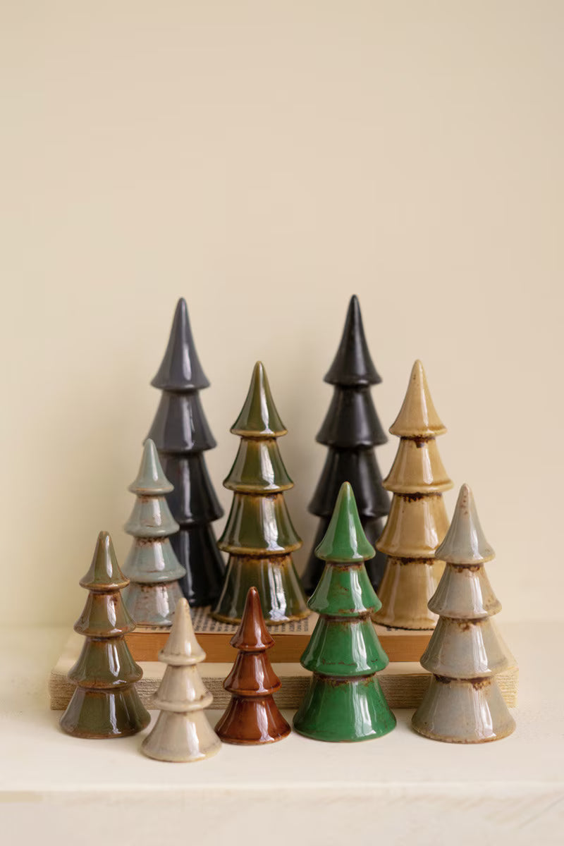 Set of 10 Ceramic Christmas Trees