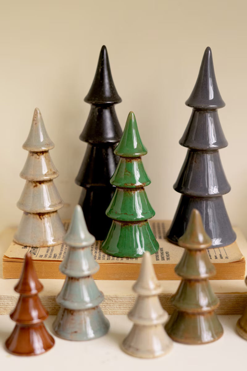Set of 10 Ceramic Christmas Trees