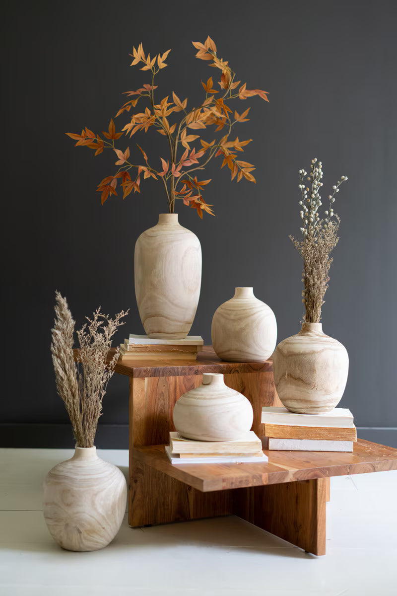 Set of 5 Turned Wood Bulb Vases
