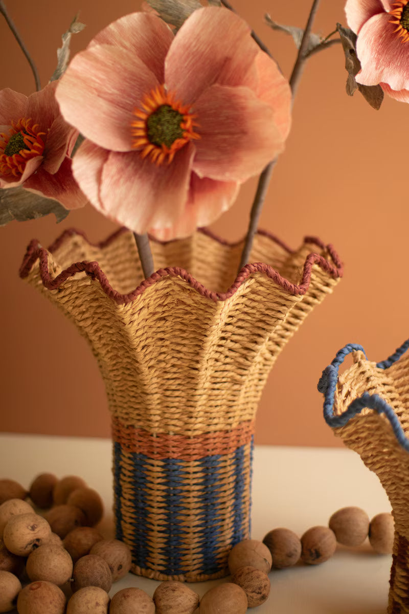 Set of 2 Twisted Paper Vases with Ruffled Rims
