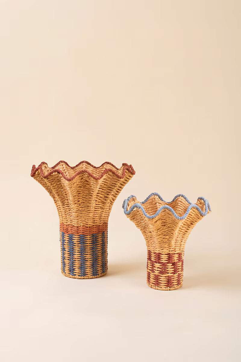 Set of 2 Twisted Paper Vases with Ruffled Rims