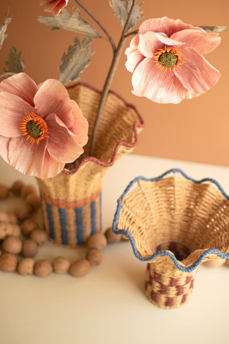 Set of 2 Twisted Paper Vases with Ruffled Rims