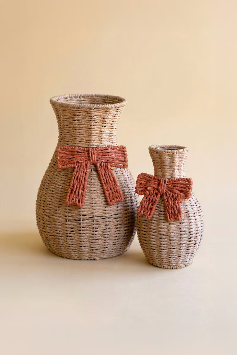 Set of 2 Twisted Paper Vases with Bows