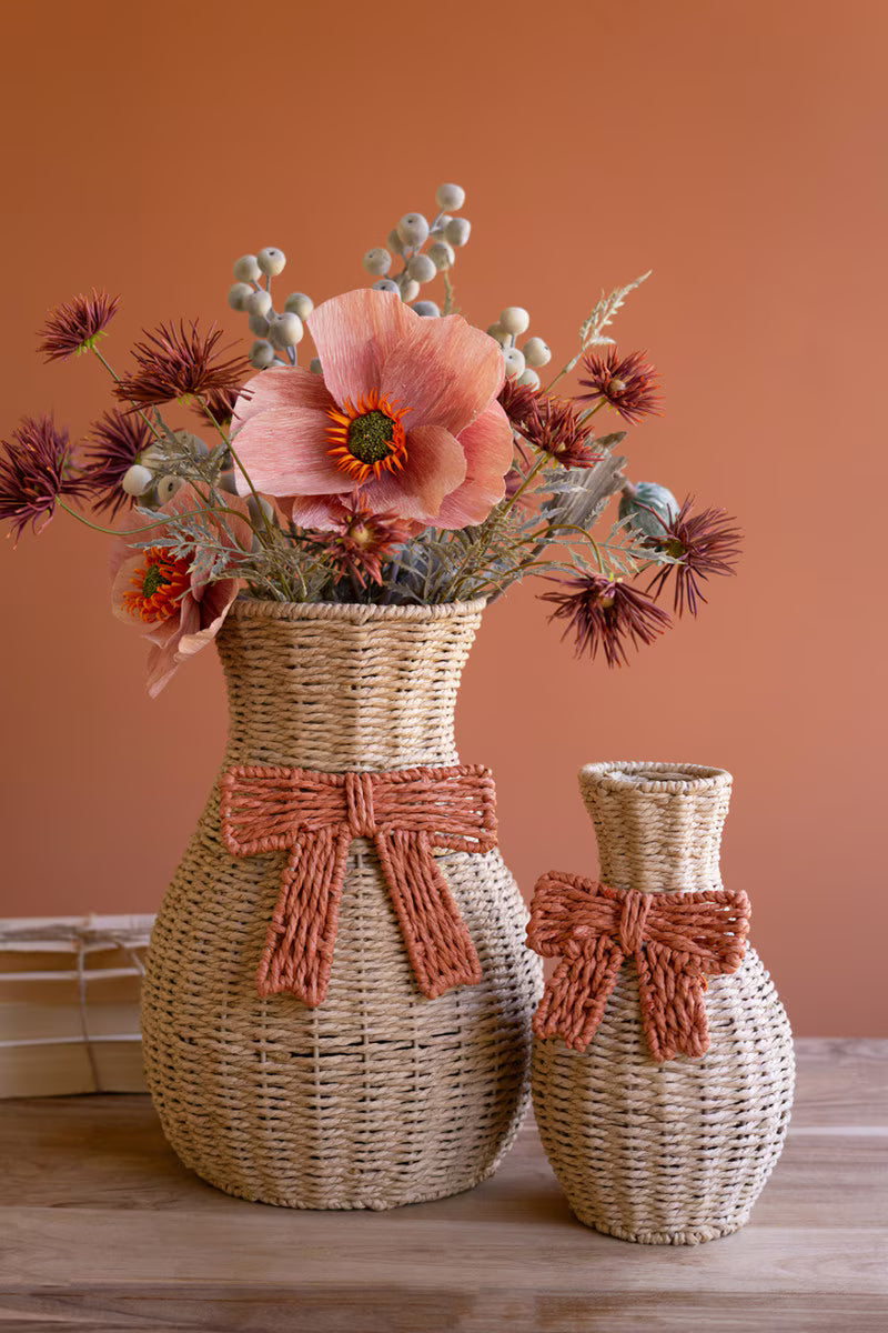 Set of 2 Twisted Paper Vases with Bows
