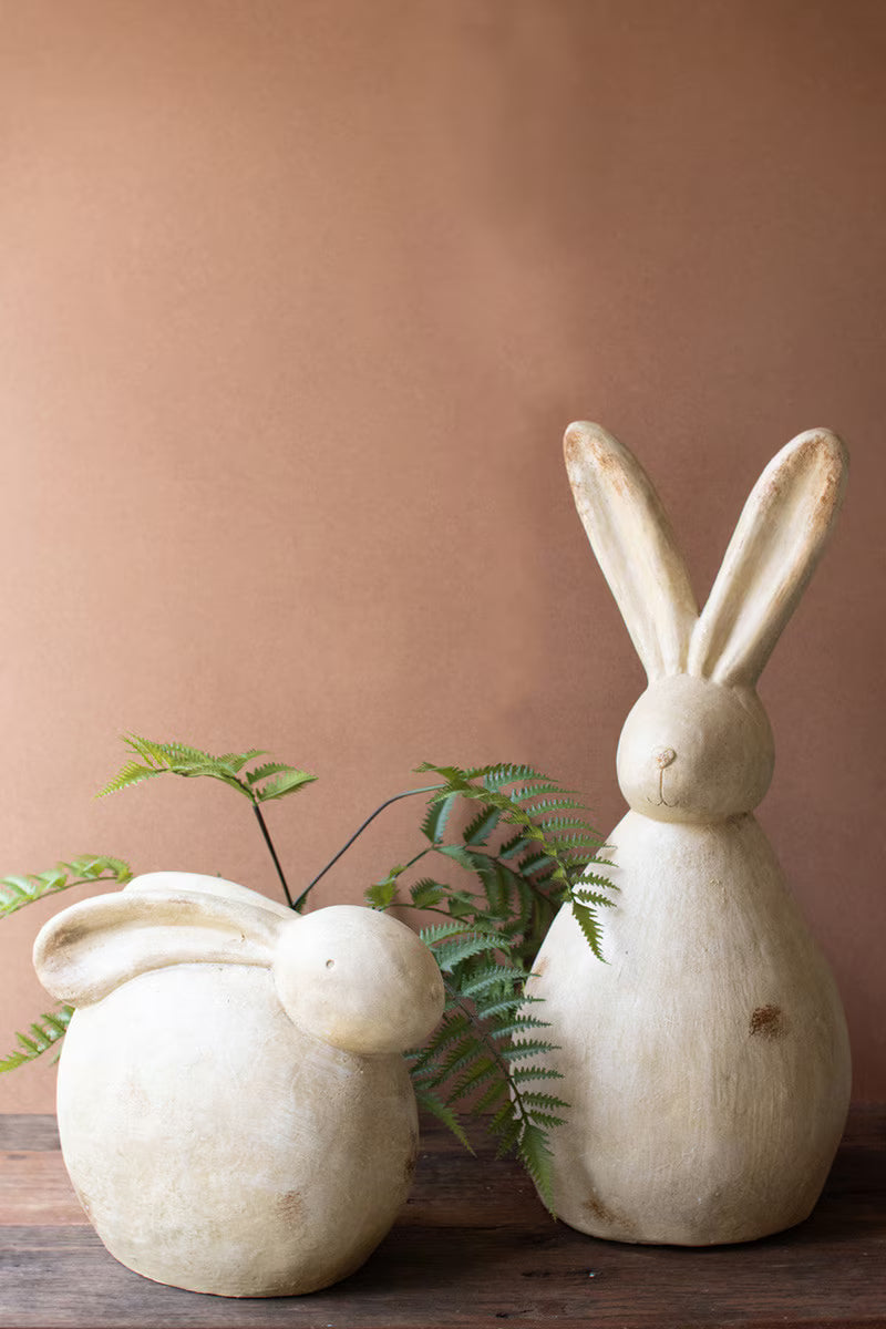Set of 2 Faux Stone Rabbit Sculptures