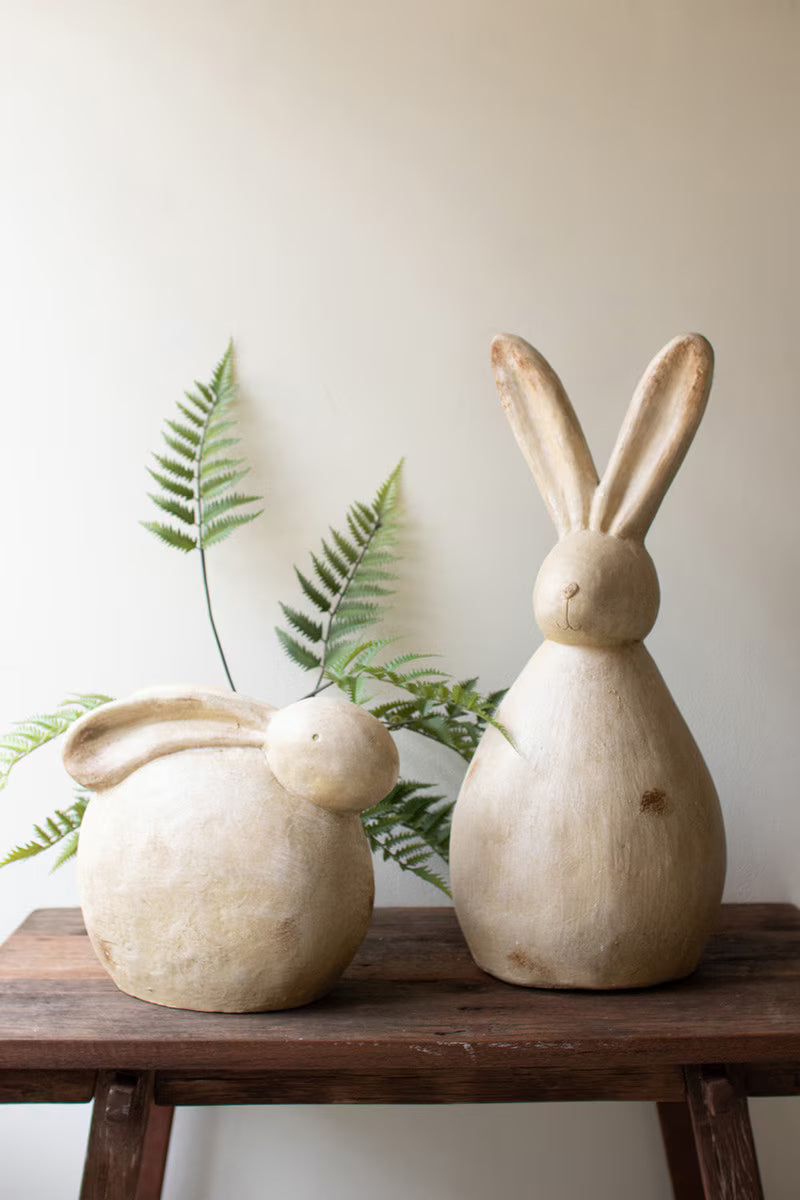 Set of 2 Faux Stone Rabbit Sculptures