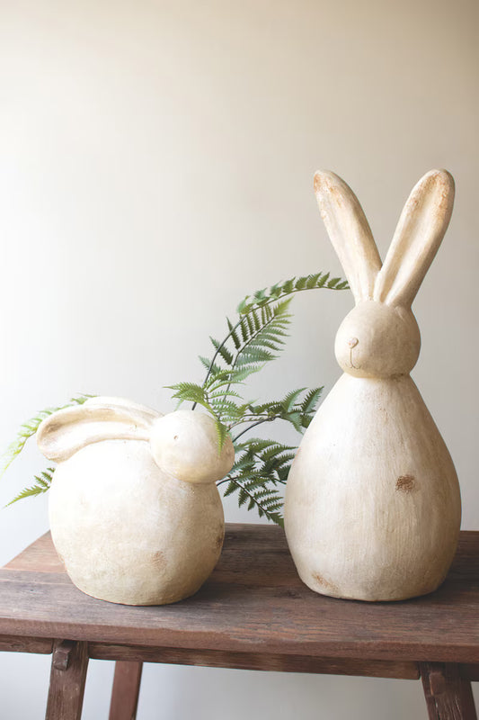 Set of 2 Faux Stone Rabbit Sculptures