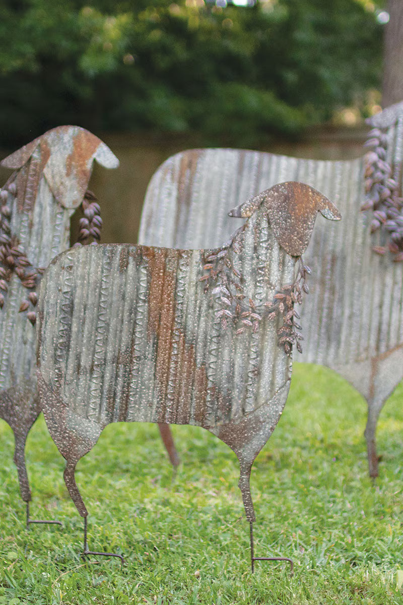 Set of 3 Corrugated Metal Christmas Sheep Yard Art
