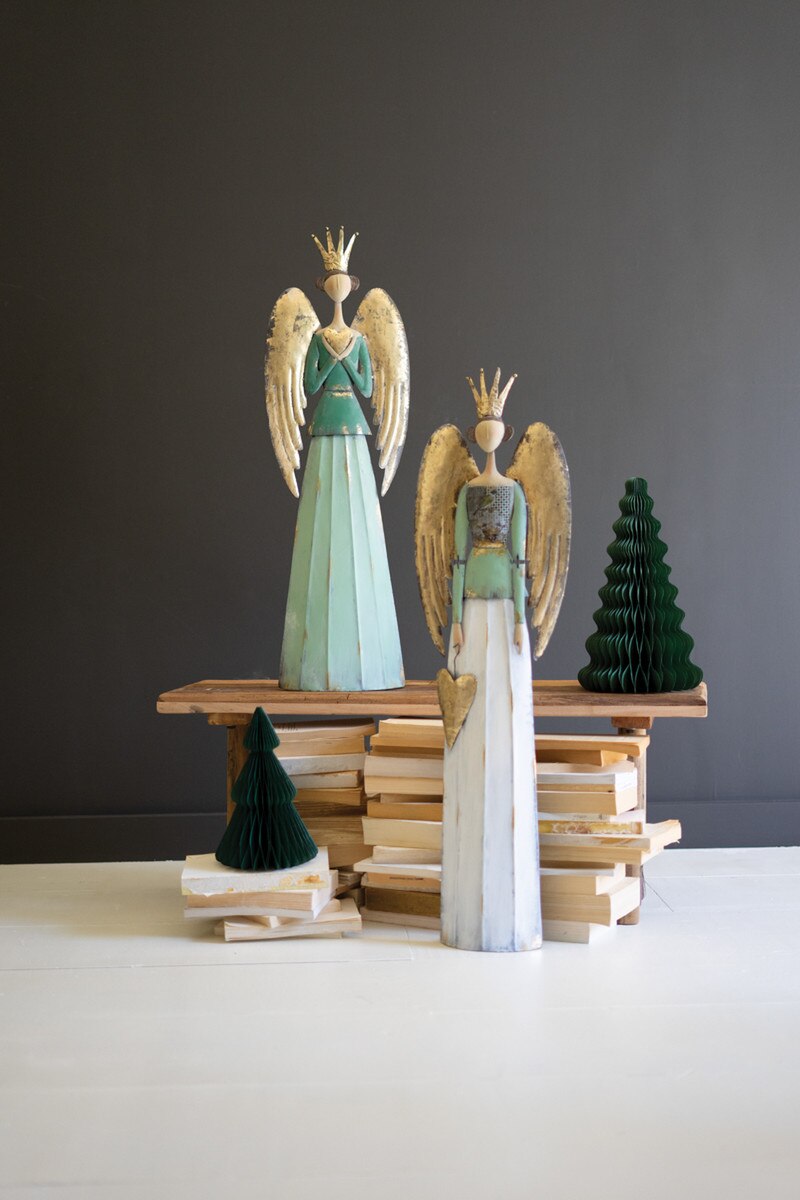 Set of 2 Painted Metal Angels