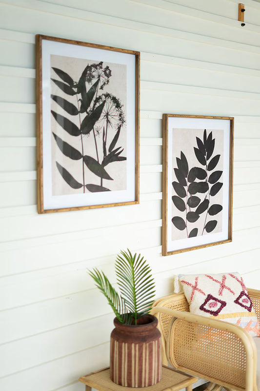 Set of 2 Framed Black Leaf Prints Under Glass