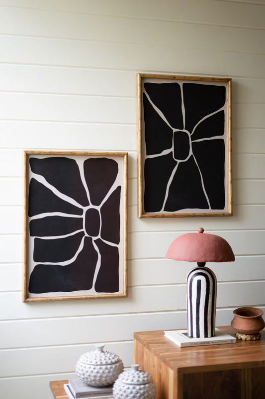Set of 2 Black and White Framed Abstract Prints Under Glass
