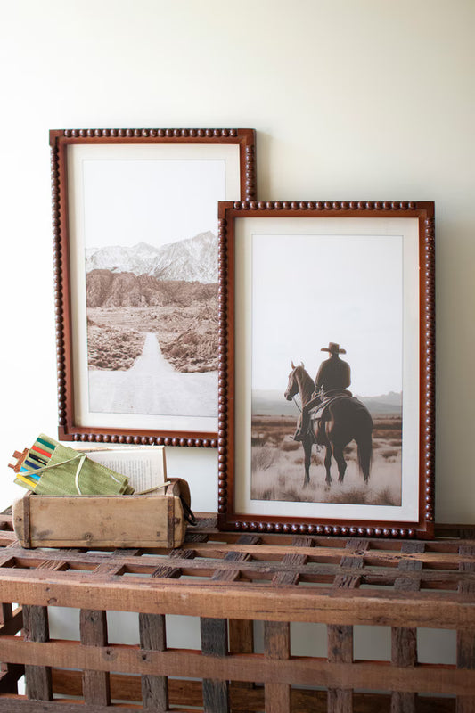 Set of 2 Framed Cowboy & Horse with Desert Scene Photography Prints under Glass
