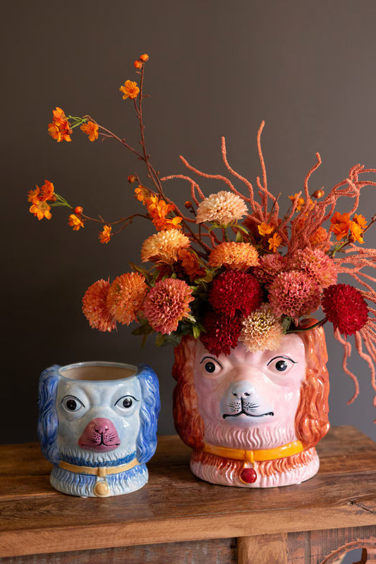 Set of 2 Vintage-Inspired Ceramic Colorful Dog Vases