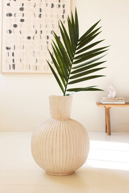 Tall Stone Composite Fluted Bulb Vase