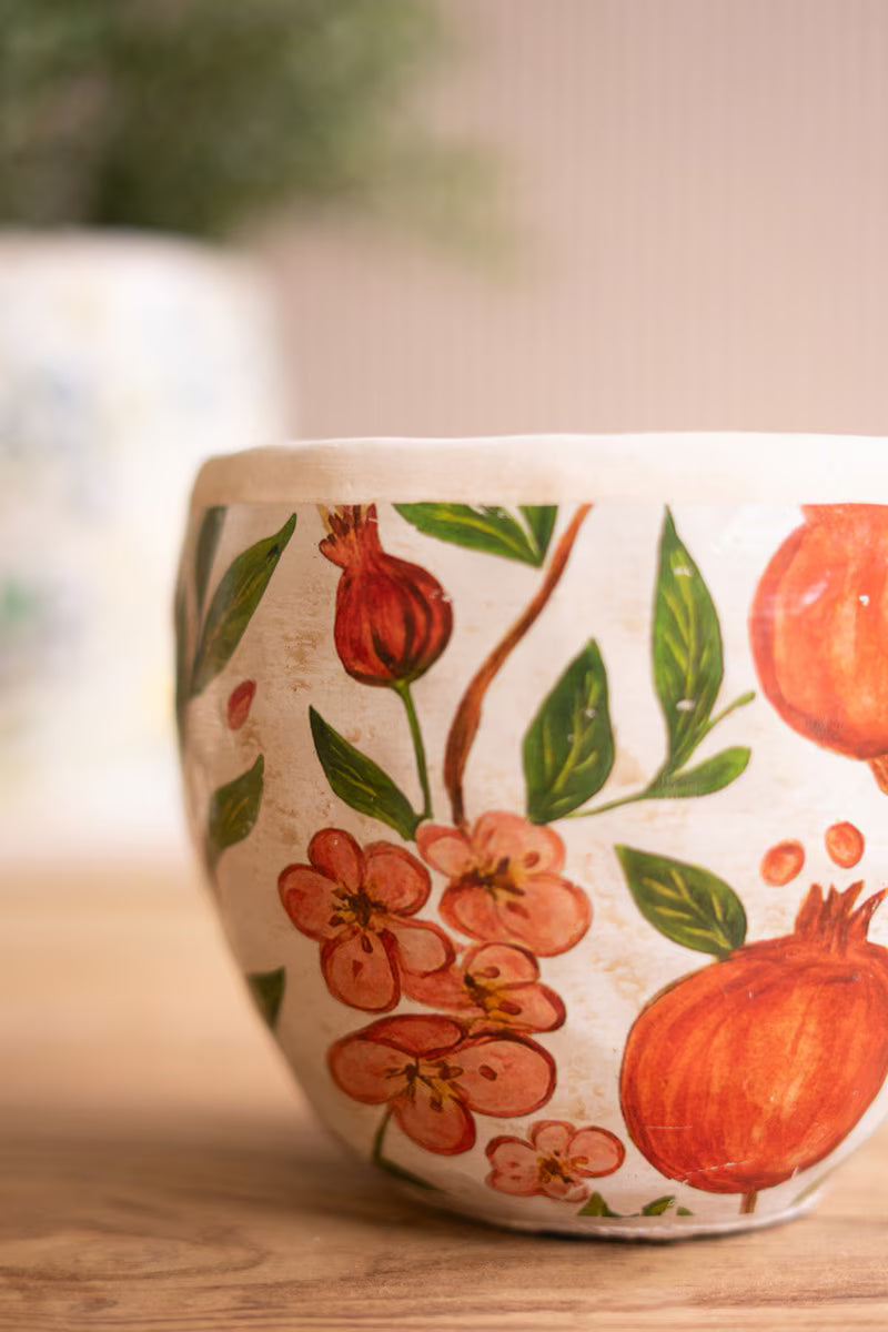 Set of 3 Cement Planters with Olives, Lemons, and Pomegranates