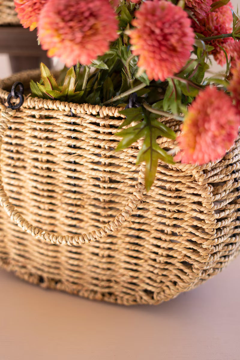 Set of 2 Woven Vine Baskets with Hinged Handles
