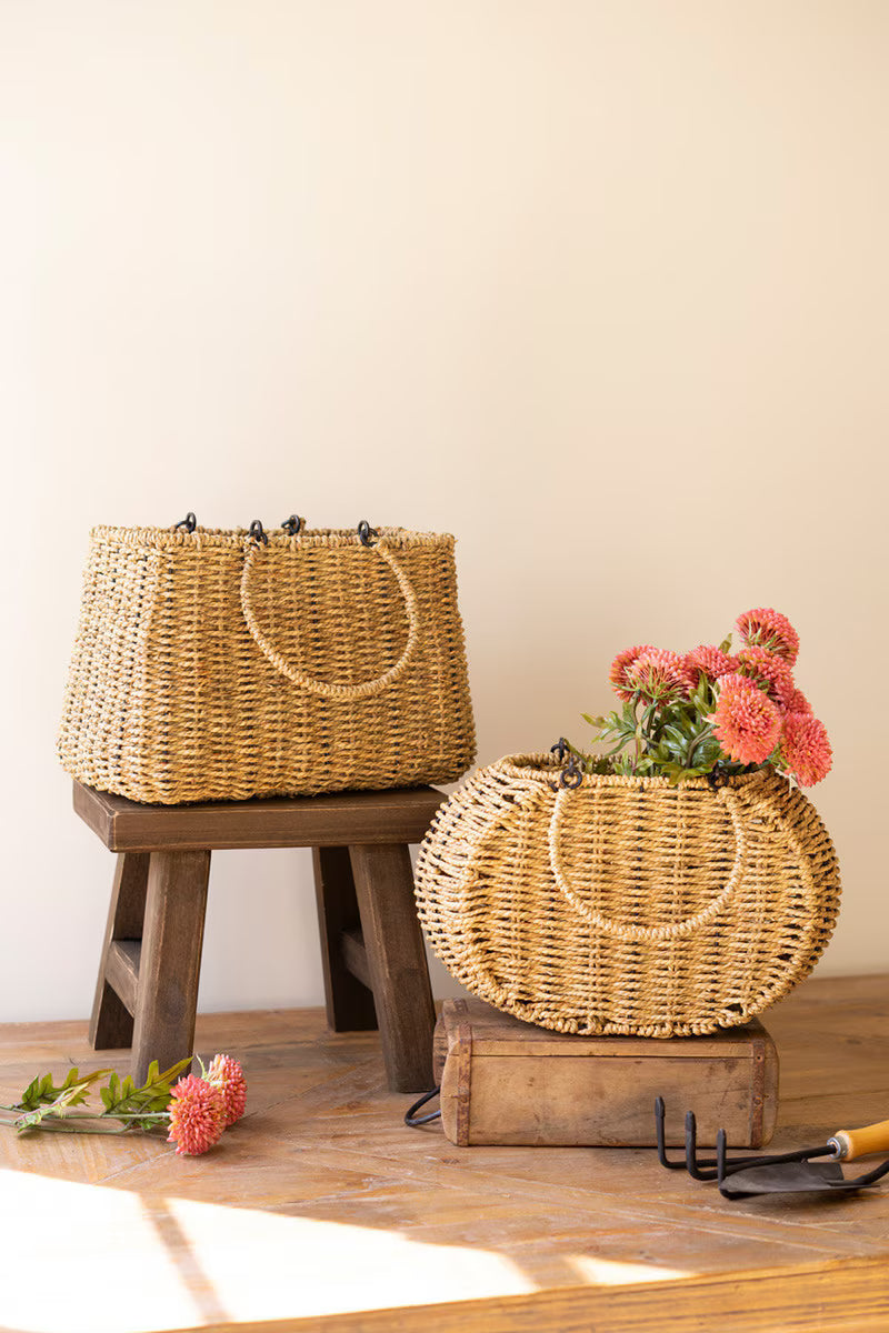 Set of 2 Woven Vine Baskets with Hinged Handles