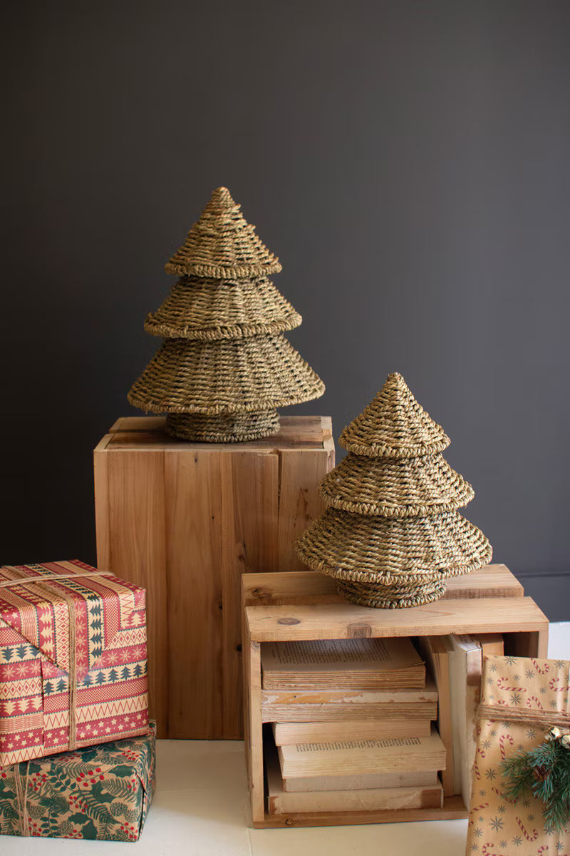 Set of 2 Small Woven Vine Christmas Trees