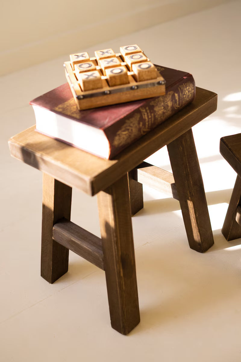 Set of 2 Dark Brown Rectangle Wood Stools