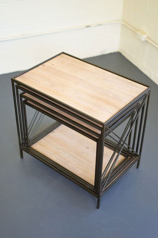 Stackable Four-Tiered Metal & Wood Shelving Unit