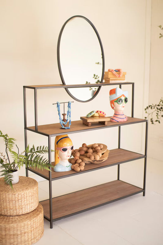 Metal and Wood Display Shelves with Mirror