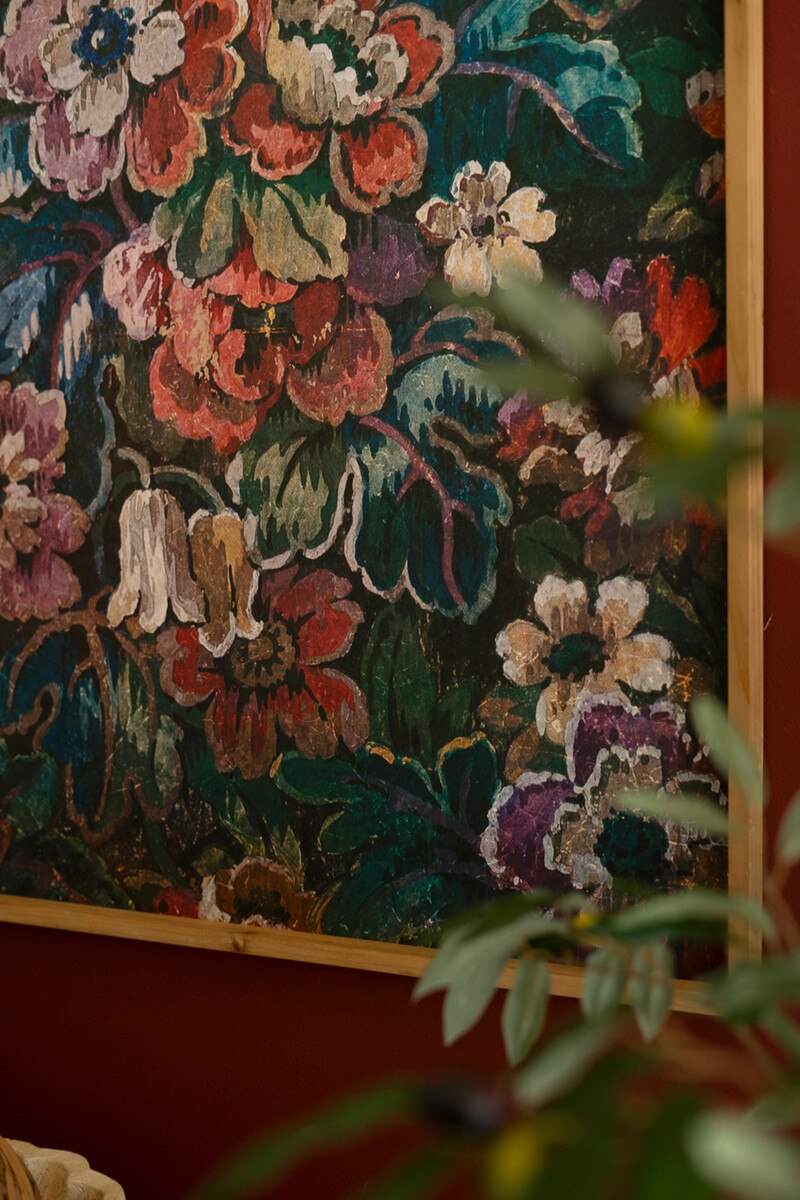 Framed Floral on Printed Paper