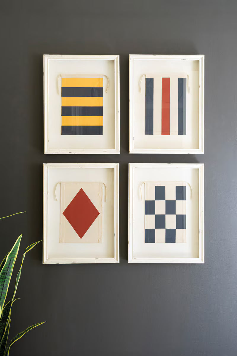 Set of 4 Framed Nautical Canvas Flags under Glass