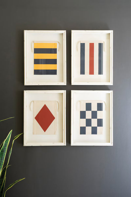Set of 4 Framed Nautical Canvas Flags under Glass
