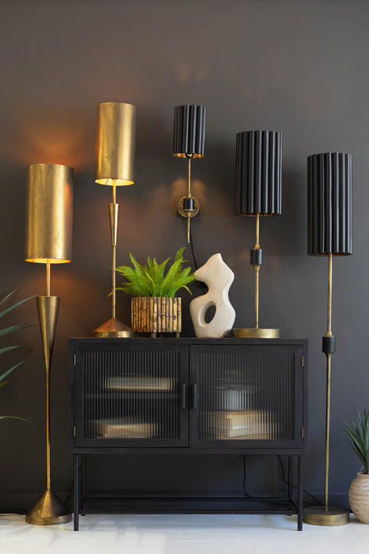Antique Gold Table Lamp with Metal Barrel Shades