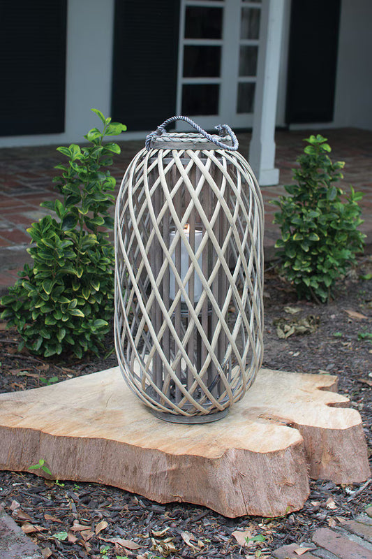 Medium Grey Willow Lantern with Glass Insert