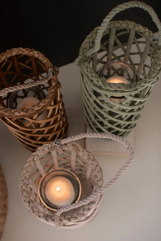 Set of 3 Tall Willow Lanterns with Glass Inserts
