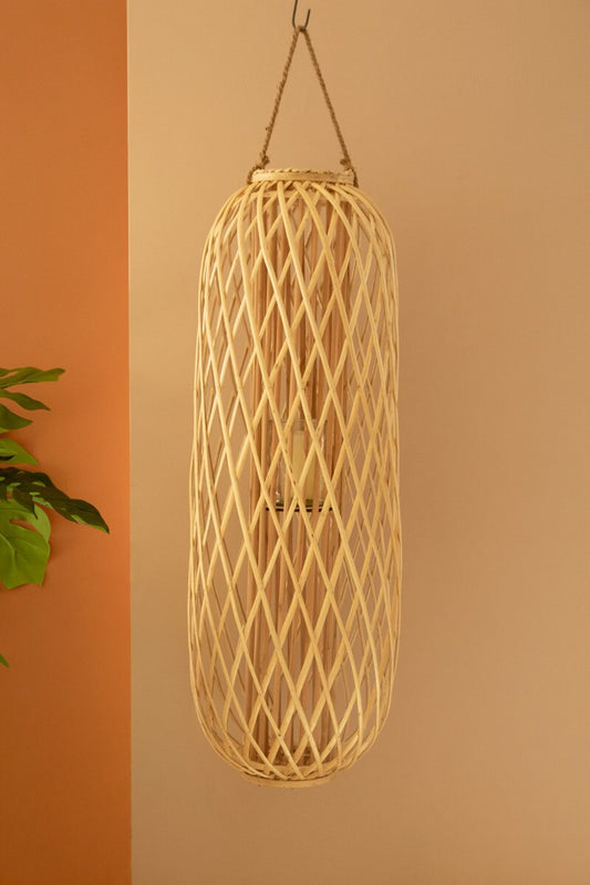 Tall Cylinder Natural Willow Lantern with Glass Insert
