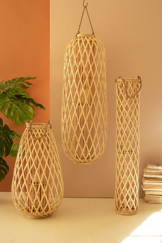 Tall Oval Natural Willow Lantern with Glass Insert