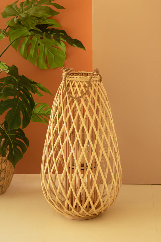 Tall Teardrop Natural Willow Lantern with Glass Insert