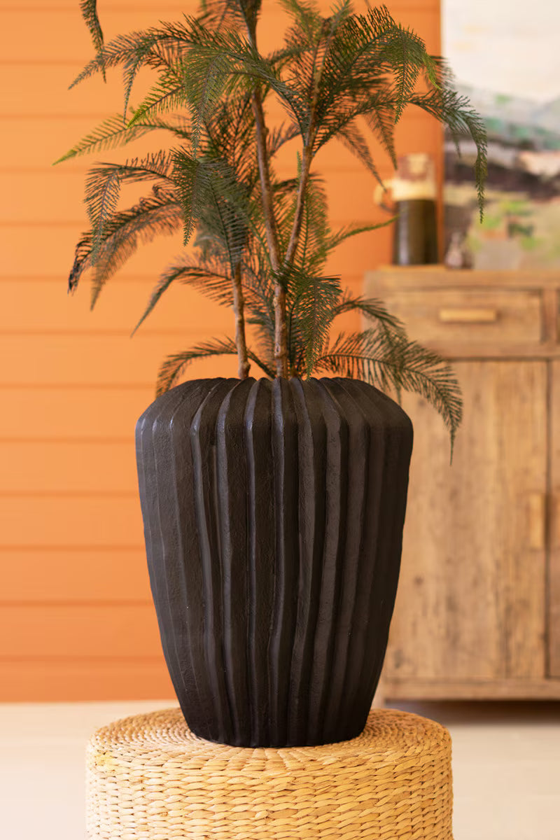 Tall Black Stone Composite Urn with Fluted Detail