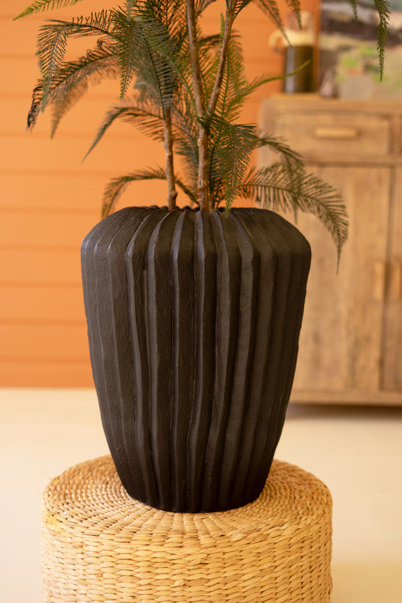 Tall Black Stone Composite Urn with Fluted Detail