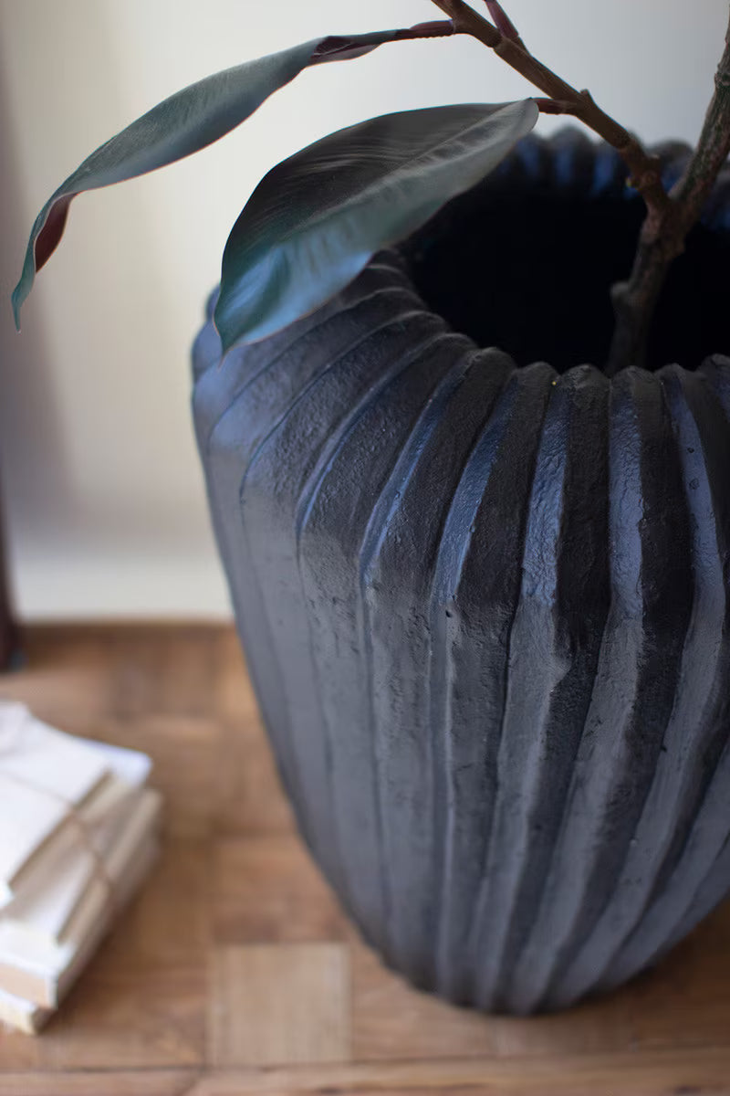 Tall Black Stone Composite Urn with Fluted Detail