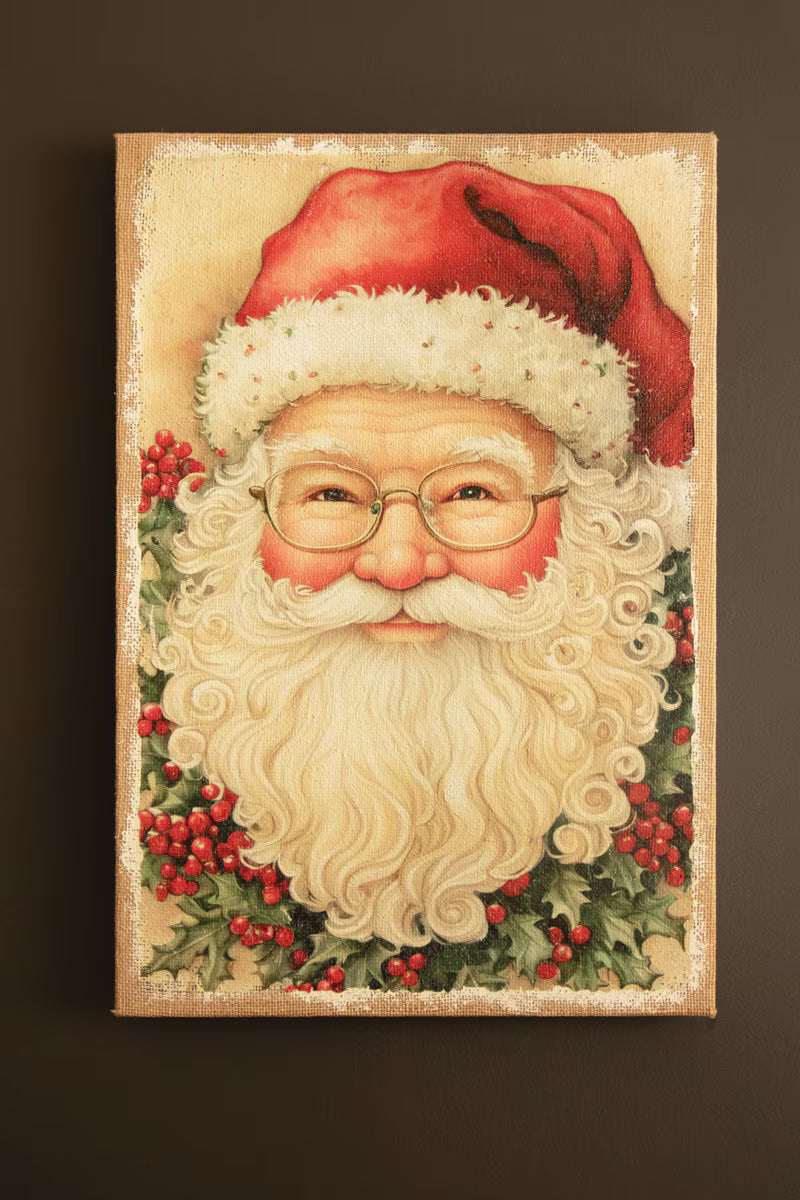 Vintage-Inspired Santa Painting on Burlap
