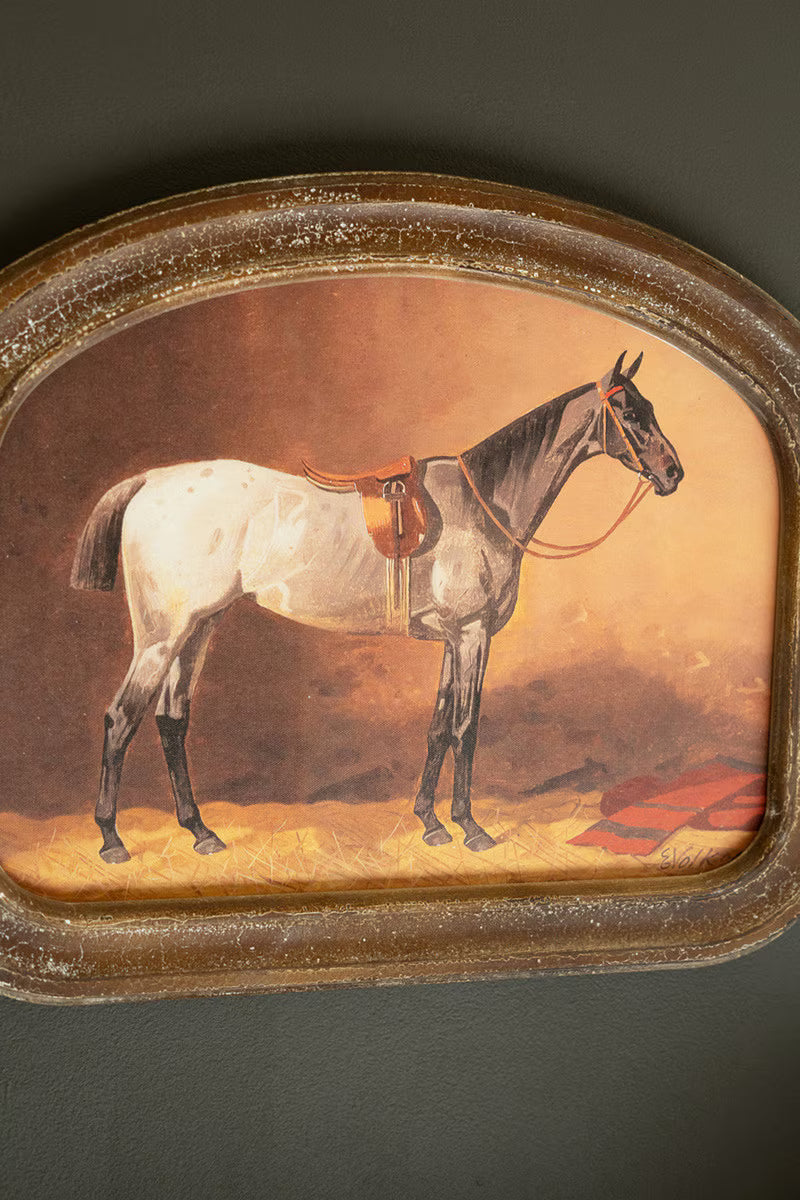 Set of 2 Arched Framed Horse Prints under Glass
