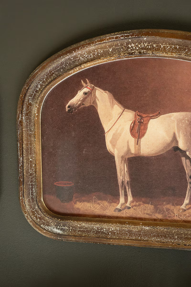 Set of 2 Arched Framed Horse Prints under Glass