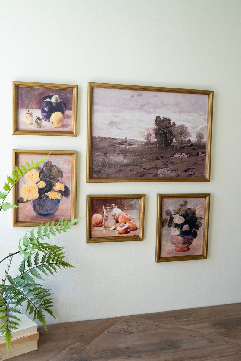 Set of 5 Framed Vintage Gallery Wall Prints